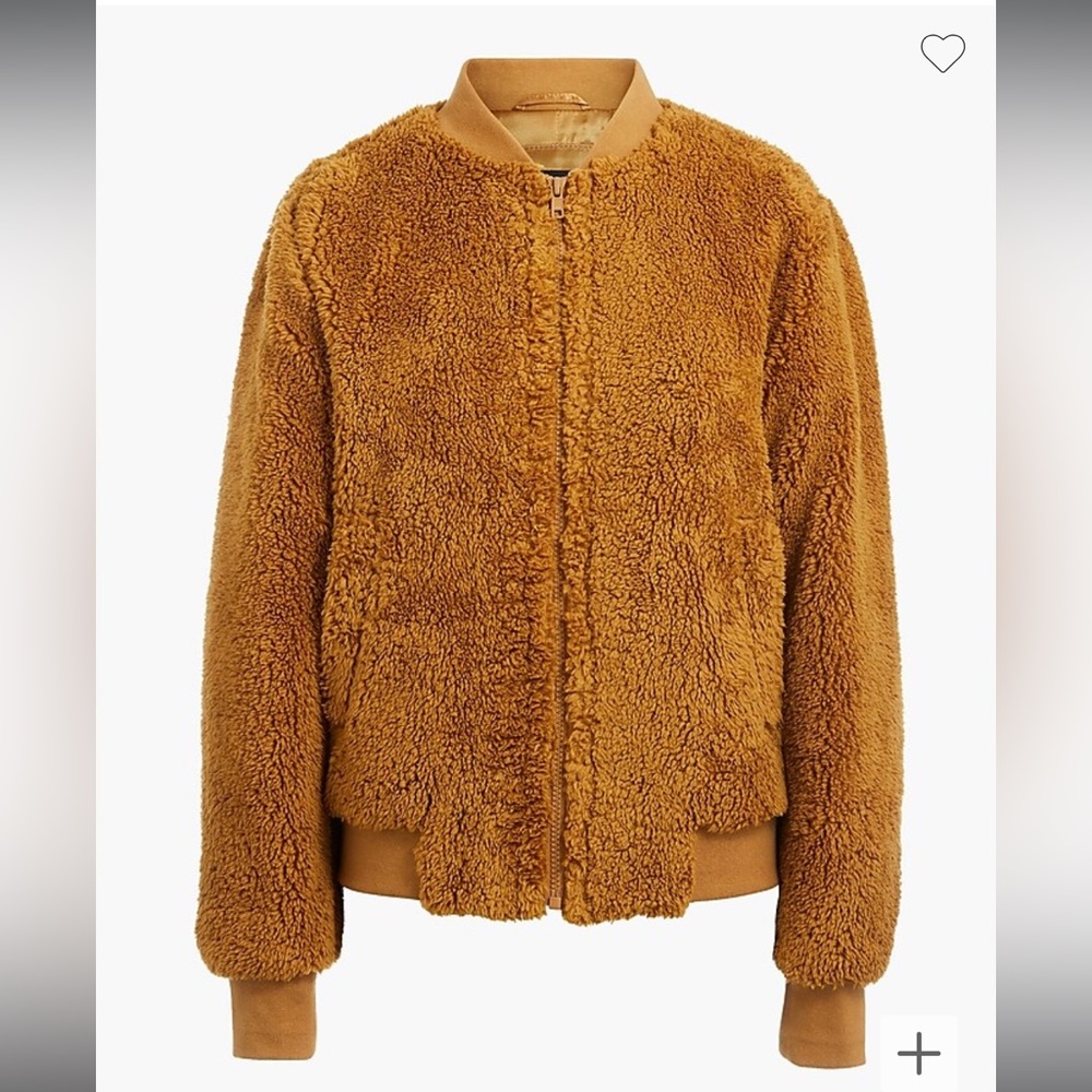 NWOT J.CREW Sherpa teddy bomber jacket in Golden Brandy - Picture 2 of 10